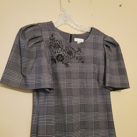 Calvin Klein Black & White Plaid Sheath Dress with Embroidery - Picture 3 of 14
